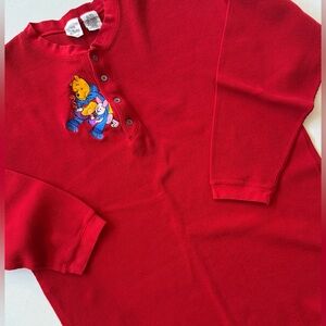 Vintage The Disney Store Women’s XXL Waffle Knit Henley Shirt Pooh & Piglet Red